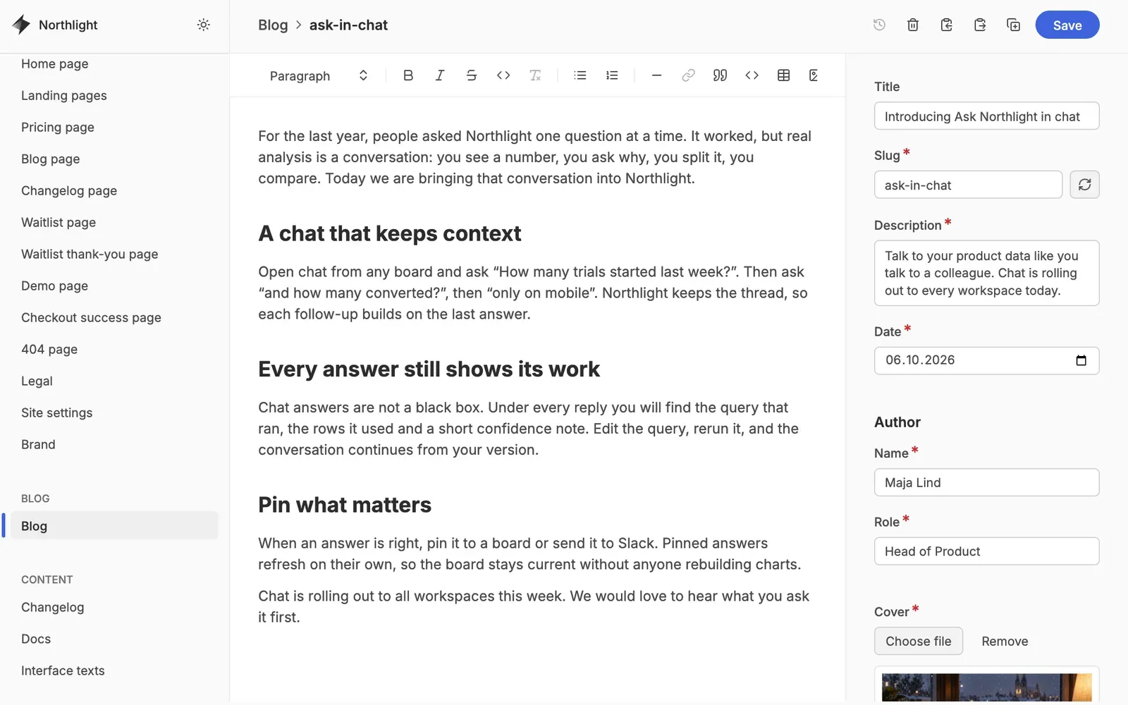 Writing a blog post in Keystatic